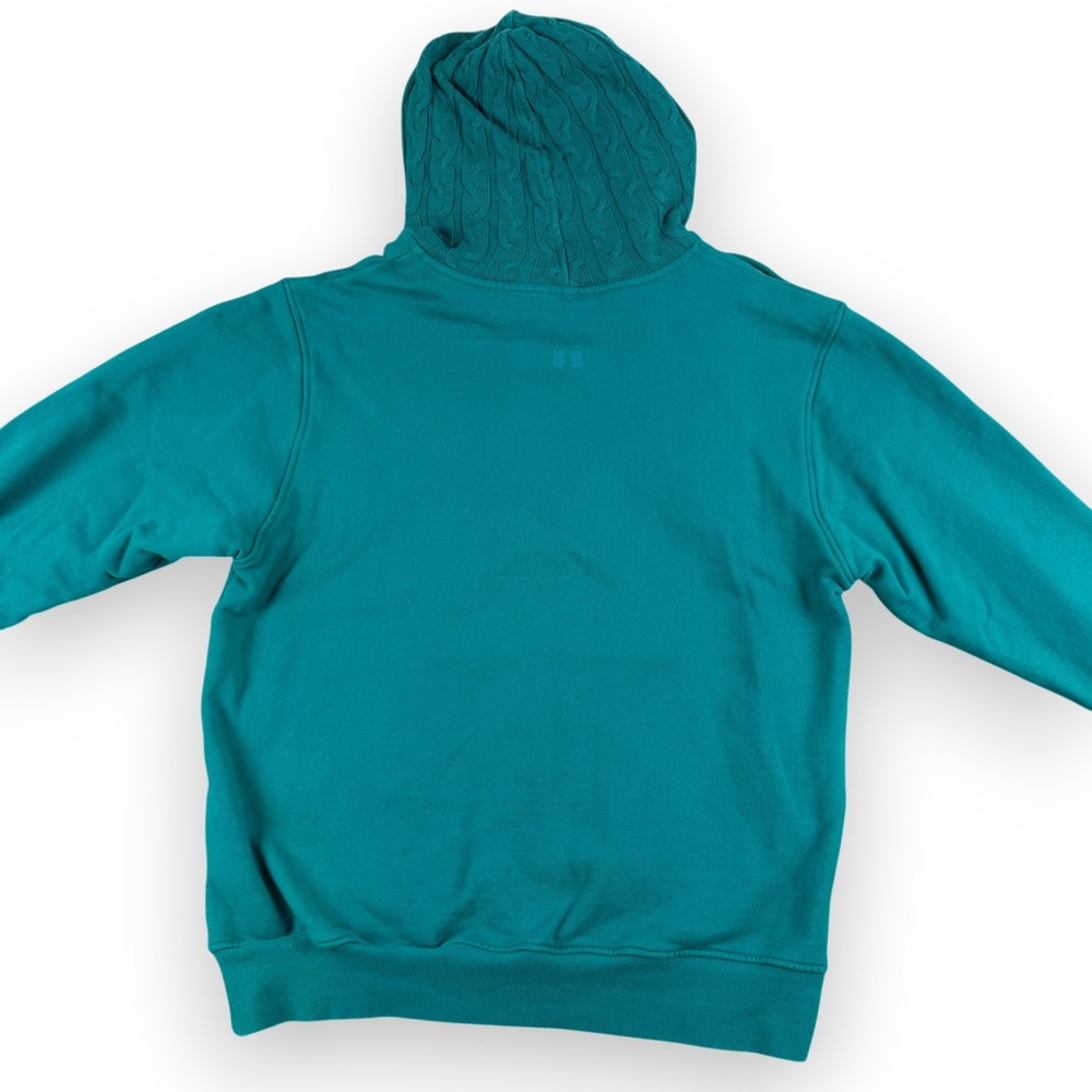 The Hundreds Cable Knit Hoodie Mens‎ L Teal Texture Kangaroo Pocket Embroidery - Picture 5 of 11